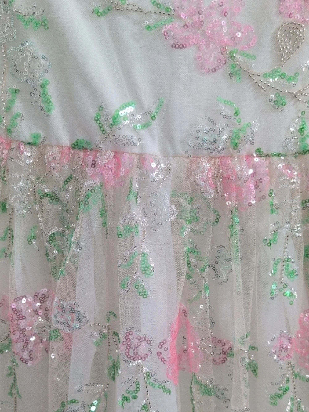 Lola + The Boys White Floral Sequin Girls' Formal Dress - Pink & Green